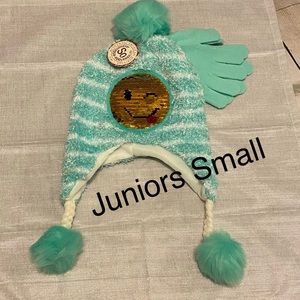 Juniors Glove and Beanie Set Poofs Small Mermaid